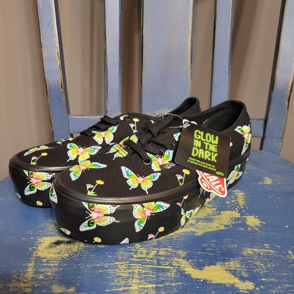 Vans Stackform Platform Shoes Glow In The Dark Butterfly Print Womens 7.5 NWT - Picture 1 of 7